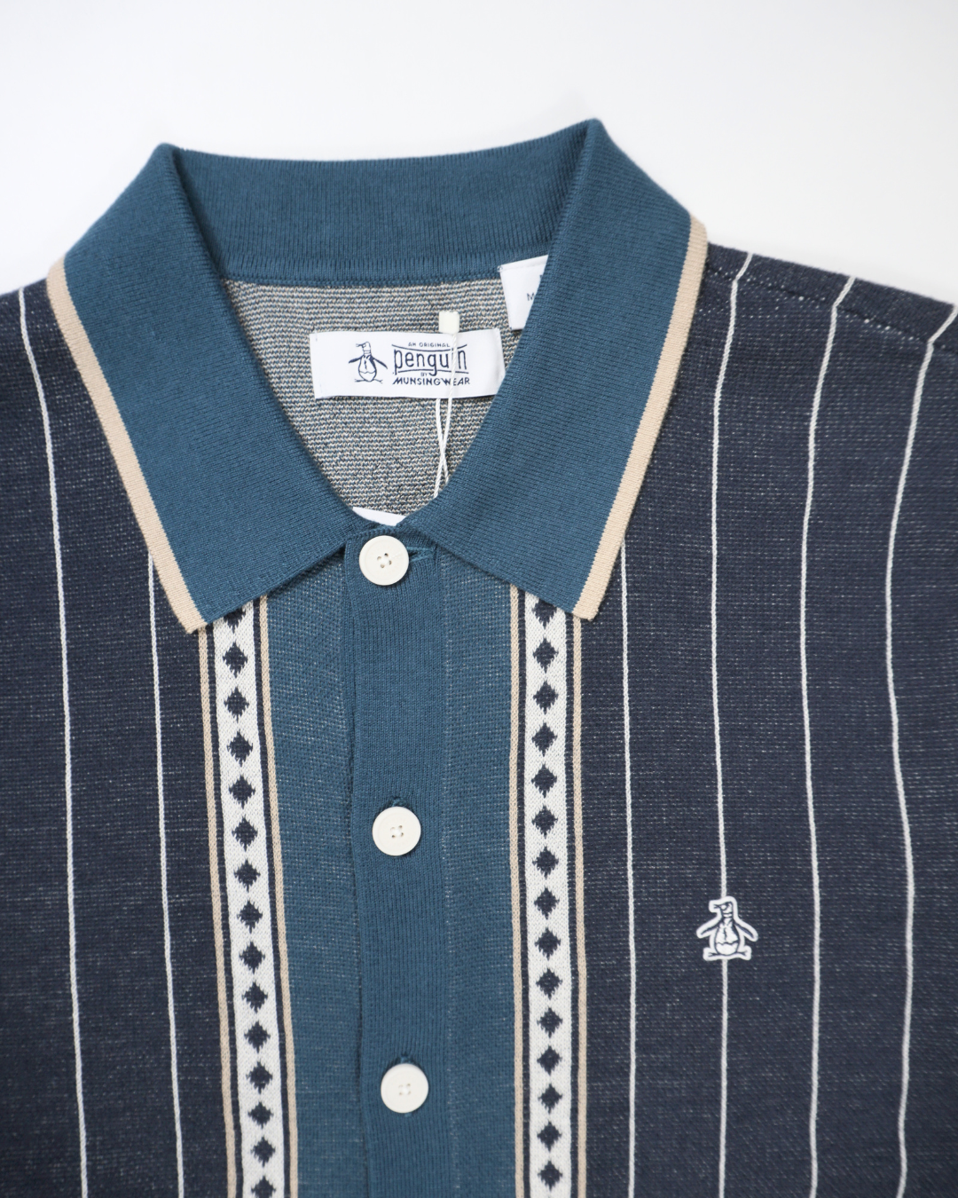 Striped Button Front Sweater Polo In Dark Sapphire