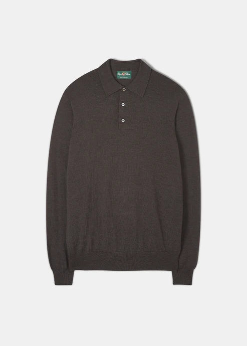 Alan Paine Hindhead Merino Wool Polo Shirt - Dark Brown