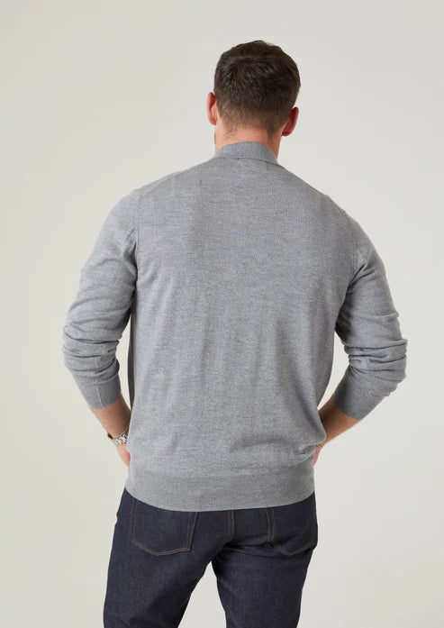 Alan Paine Hindhead Merino Wool Polo Shirt - Light Grey Mix