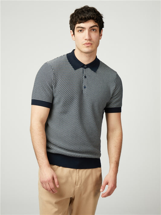 Bicoloured Textured Polo - Dark Navy