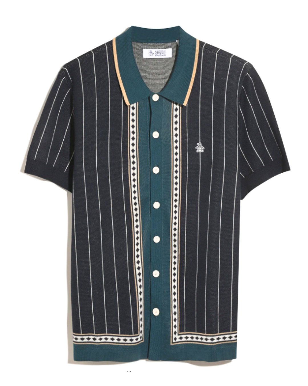 Striped Button Front Sweater Polo In Dark Sapphire