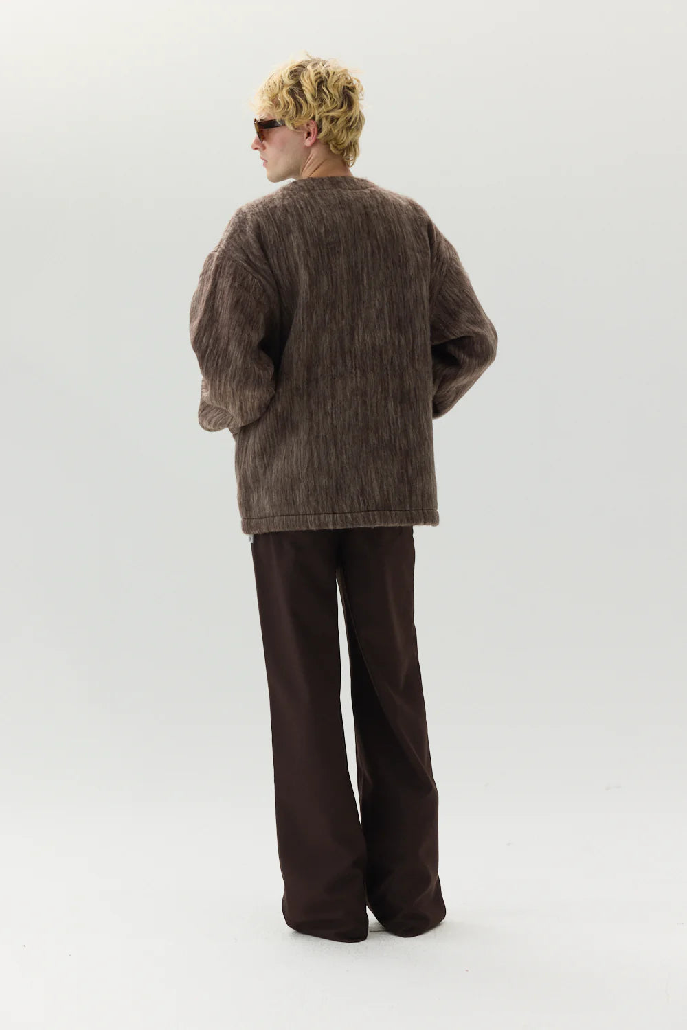 Bonded Cardigan Shaggy Wool Brown