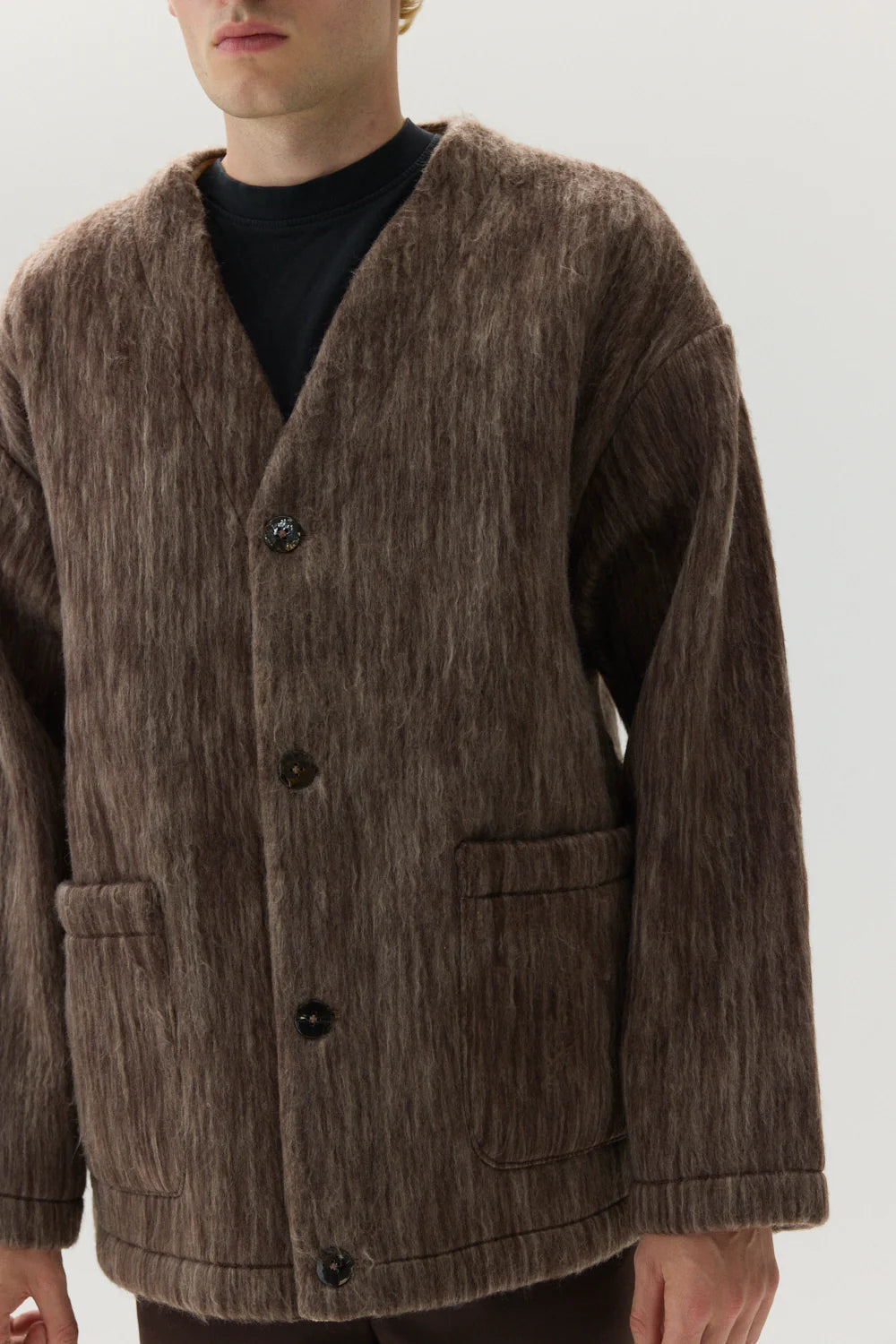 Bonded Cardigan Shaggy Wool Brown