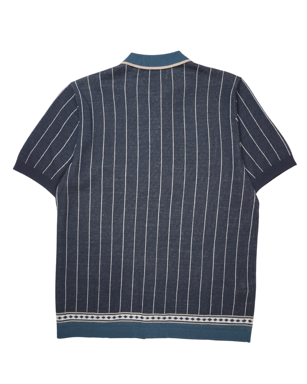 Striped Button Front Sweater Polo In Dark Sapphire