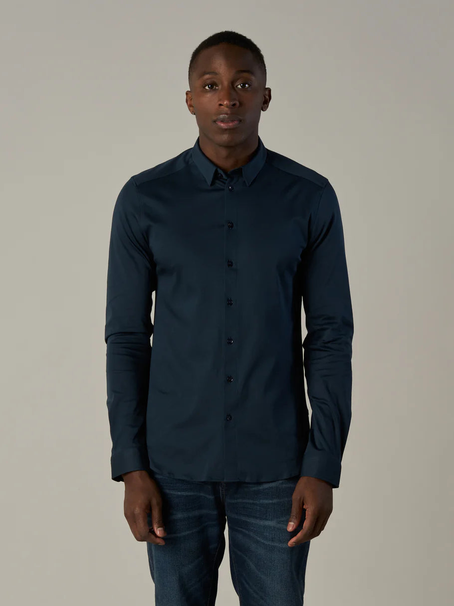 Mos Mosh Gallery Marco Jersey Stretch Shirt Navy