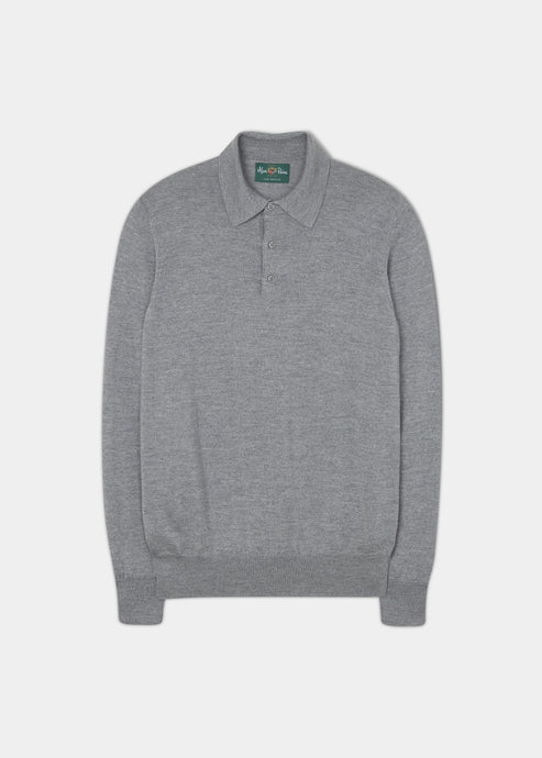 Alan Paine Hindhead Merino Wool Polo Shirt - Light Grey Mix