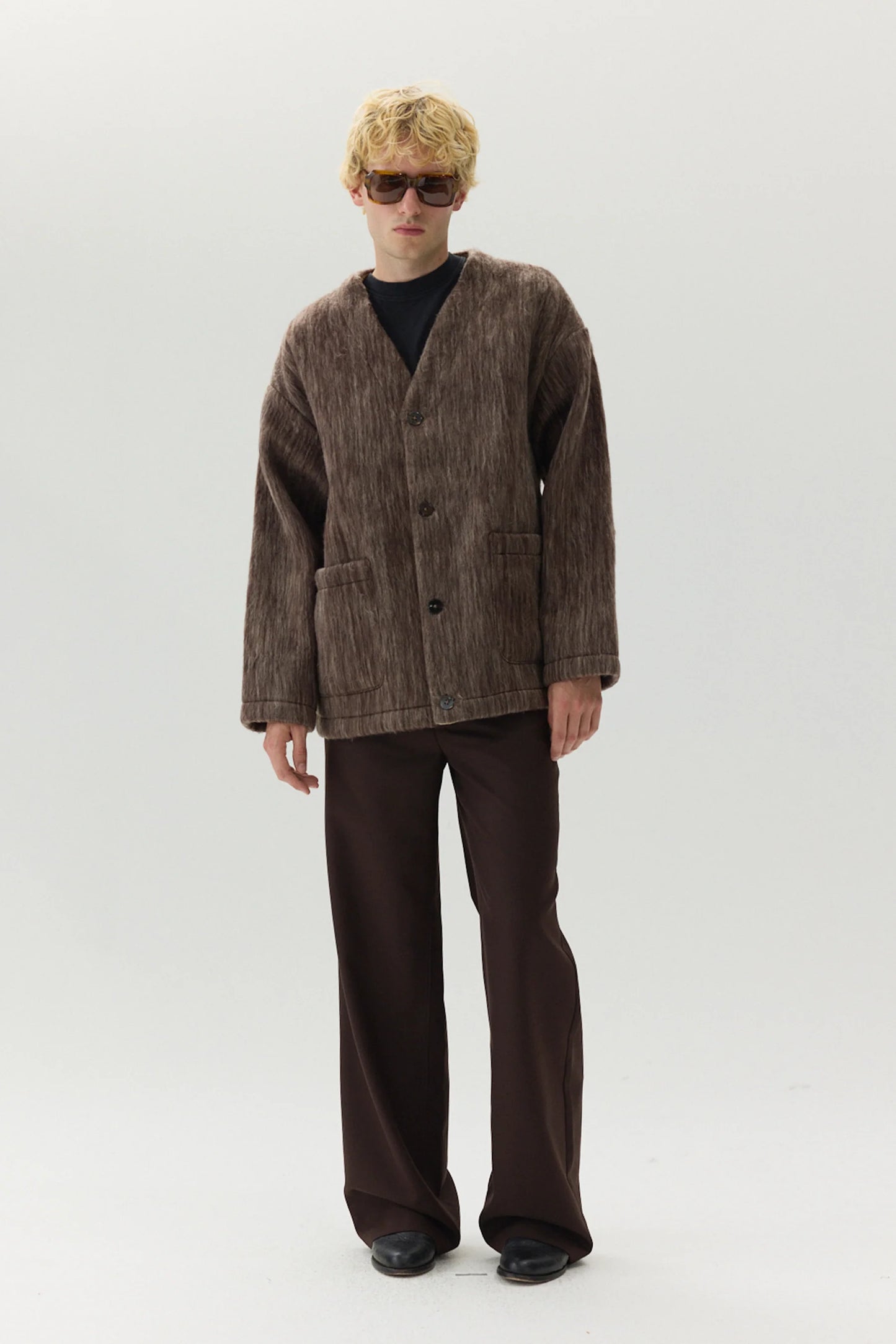 Bonded Cardigan Shaggy Wool Brown