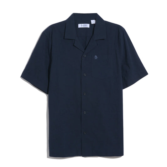 Floral Embroidered Short Sleeve Shirt - Dark Sapphire
