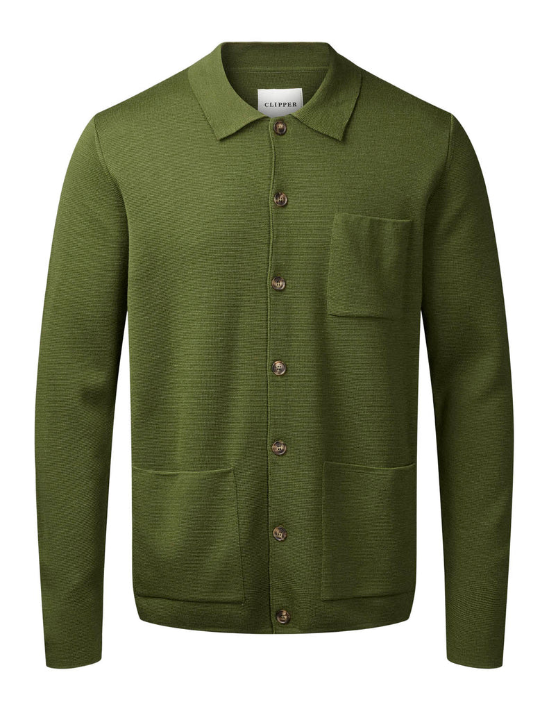 Clipper Manchester Cardigan Polo Collar - Khaki Green